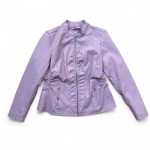 Baccini Women's Faux Leather Moto Jacket Pink Size Medium